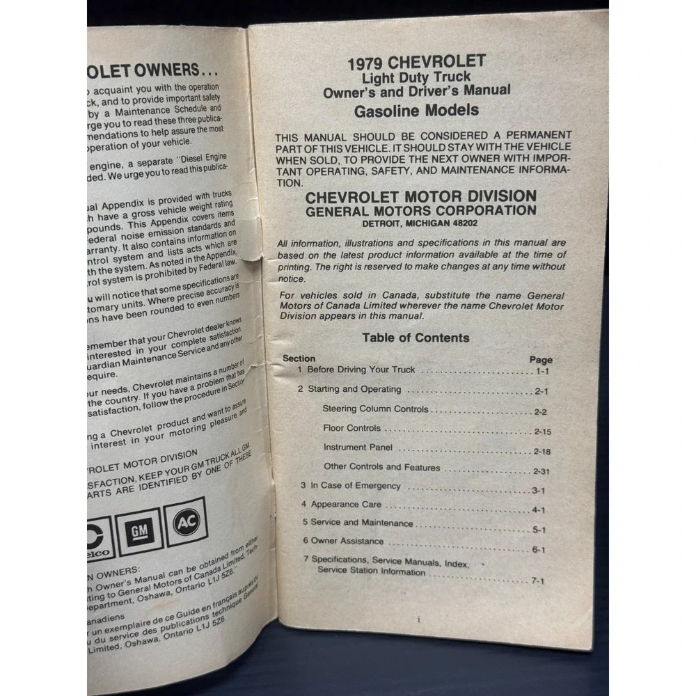 1979 Chevrolet Chevy Light Duty Gasoline Truck Owner's and Driver's Manual OEM